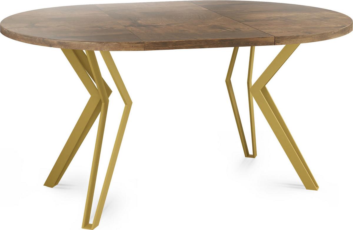 ESSTISCH Daisy runder ausziehbarer, Lefkas Eiche 120-200/100/76 cm - Alteiche/Goldfarben, Holzwerkstoff/Metall (120/200/76cm) - WFL GROUP
