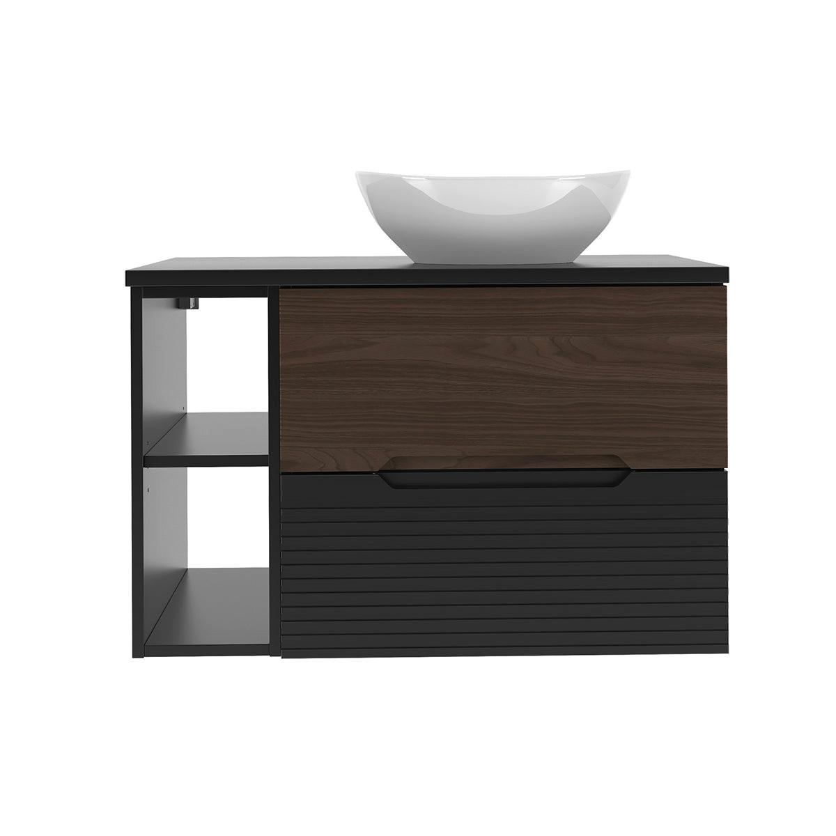 WASCHTISCH 80.6cm Sylla Schwarz und Holz - Schwarz, Holzwerkstoff (80.6/52.2/45.8cm) - Petits-meubles