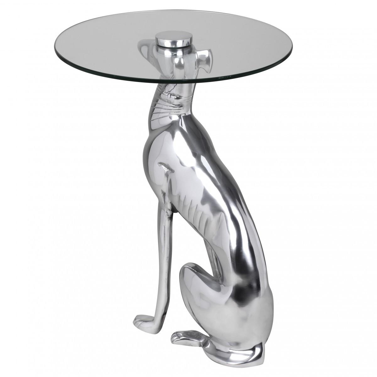 BEISTELLTISCH – Aluminium Silber Figur Hund - Silberfarben, Glas/Metall (40/40/50cm) - KADIMA DESIGN