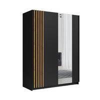 KLEIDERSCHRANK Beralto Schwarz 200/198,5/63,5 cm – mit Spiegel und Lamellenfront - Schwarz, Holzwerkstoff (200/198.5/63.5cm) - AX Living