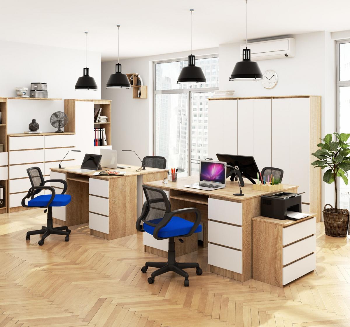 SCHREIBTISCH Eiche Sonoma, Weiß 77/135/50 - Braun/Weiß, Holzwerkstoff (155/85/77cm) - RAUMHIRSCH FURNITURE