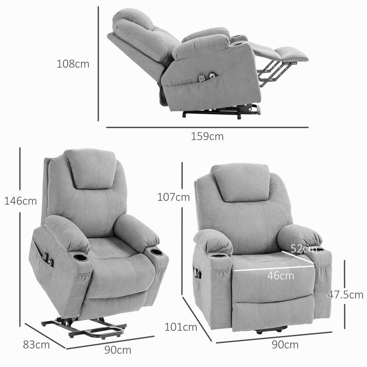 FERNSEHSESSEL mit Aufstehhilfe, Hellgrau - Hellgrau/Schwarz, Textil/Metall (90/107/101cm) - HOMCOM