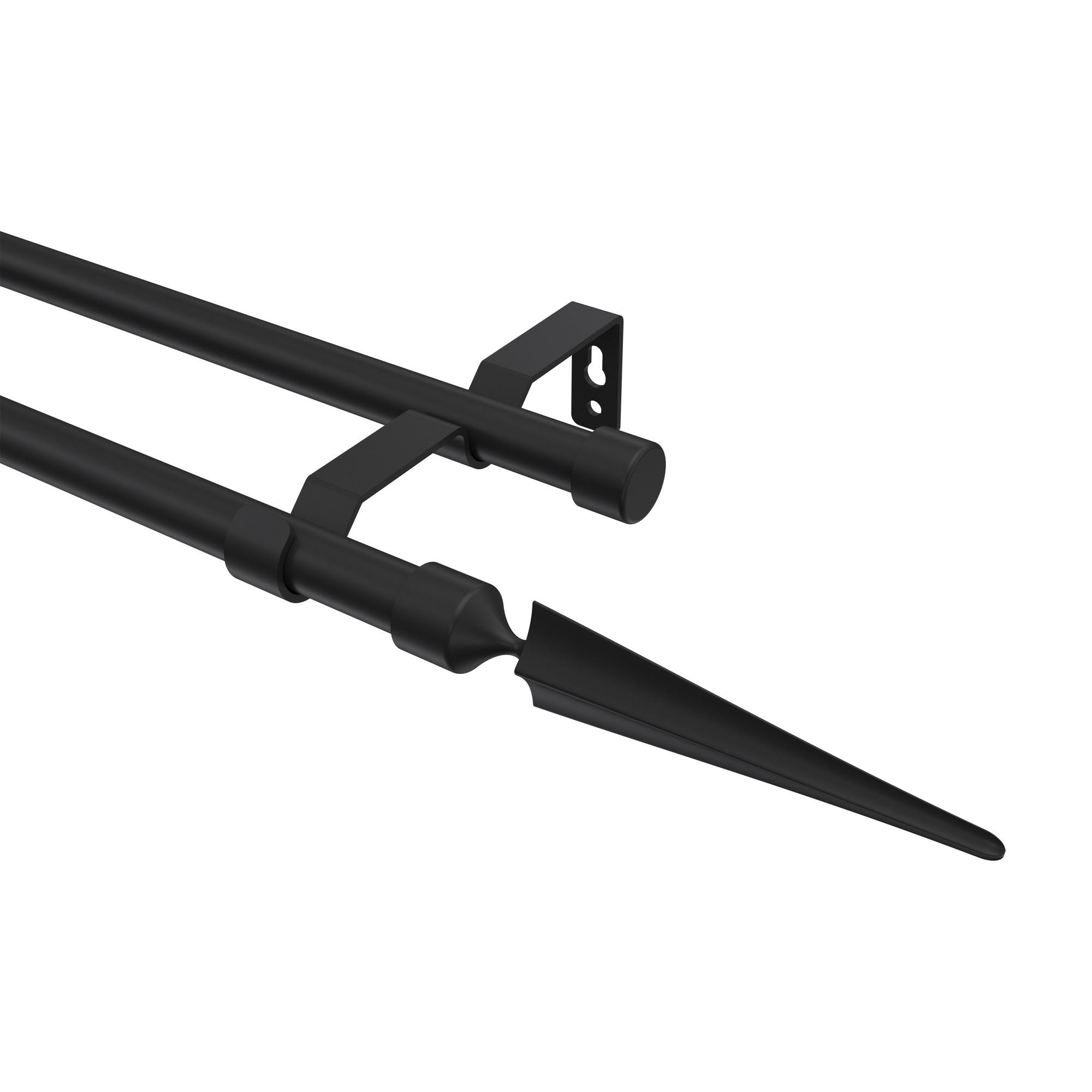 GARDINENSTANGE Olymp Lorenzo 320 cm (geteilt in 2 x 160 cm), 2-läufig (ohne Ringe), 16 mm Ø Schwarz - Schwarz, Metall (320cm) - INTERDECO