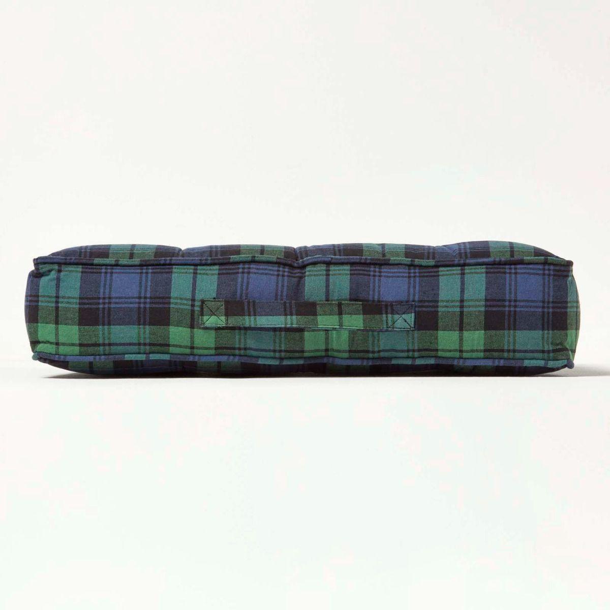 SITZKISSEN blau-grün kariert 50/50/10 cm – Sesselkissen Baumwolle - Blau, Textil (50/50/10cm) - Homescapes