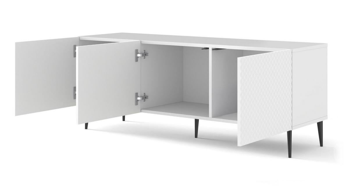 TV LOWBOARD Weiß, Weiß Hochglanz, Schwarz 150/56/42 - Weiß Hochglanz/Schwarz, Holzwerkstoff (150/56/42cm) - RAUMHIRSCH FURNITURE