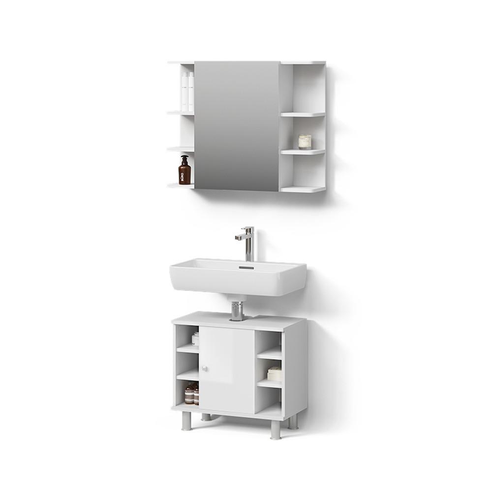 BADMÖBEL-SET Fucino Weiß Hochglanz 2 Teile - Weiß Hochglanz, Holzwerkstoff (80/64/21cm) - Livinity®