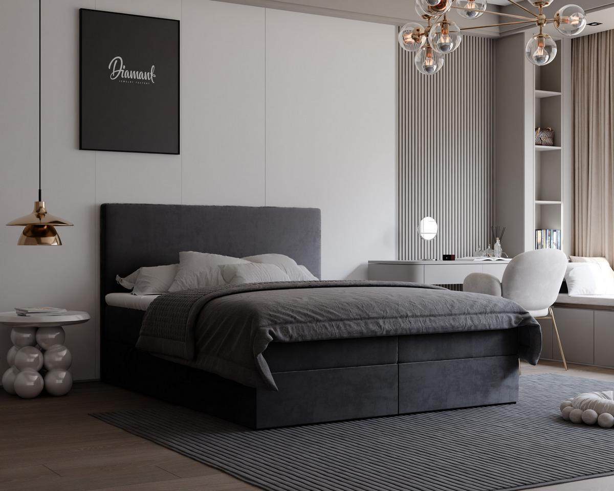 BOXBETT GIULIA 180/200 cm mit Matratze und Topper, Dunkelgrau - Dunkelgrau, Textil (180/200cm) - Idohome