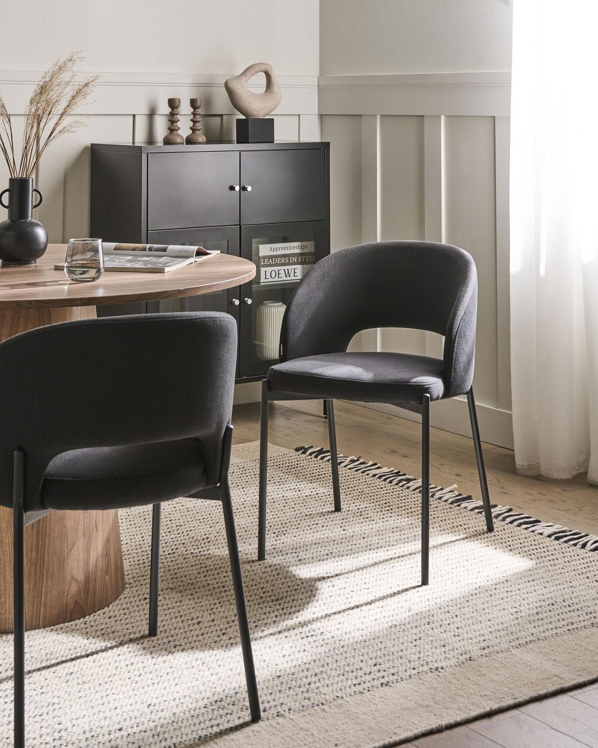 ESSZIMMERSTUHL 2er-Set Stoff Schwarz Penny - Schwarz, Textil (46/76/50cm) - Beliani