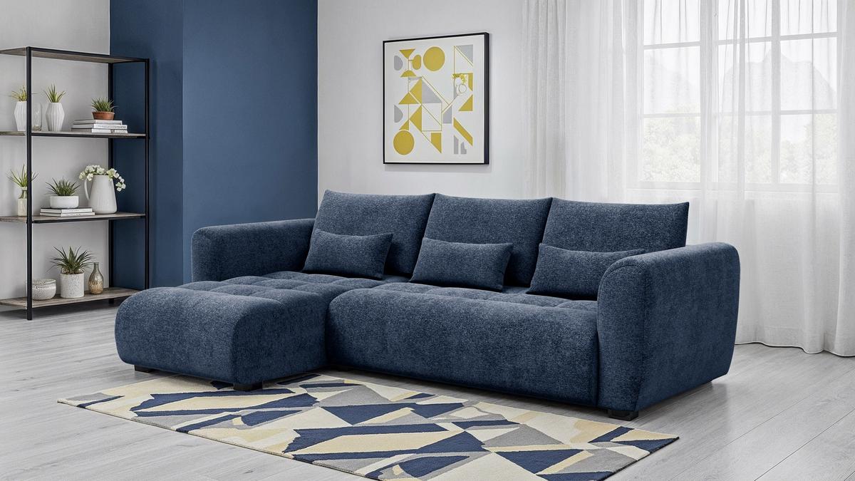 ECKSOFA SORENO 4-Sitzer, dunkelblau - Schwarz/Dunkelblau, Holz/Textil (293/171cm) - Wozimo
