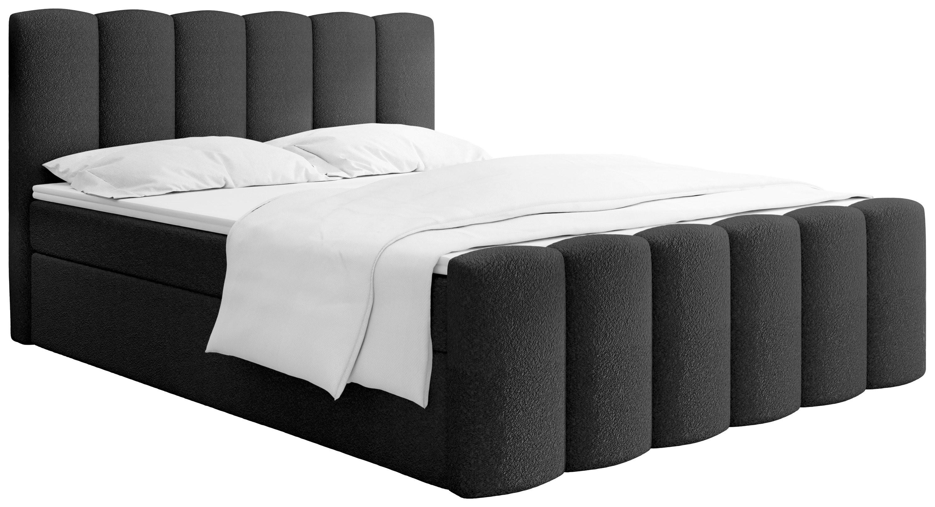 BOXBETT Serenity mit Bettkasten, Boucle Schwarz 160x200 cm – inkl. H4 Taschenfederkern Matratze & Foam Topper - Schwarz, Holz/Holzwerkstoff (160/200cm) - WFL GROUP