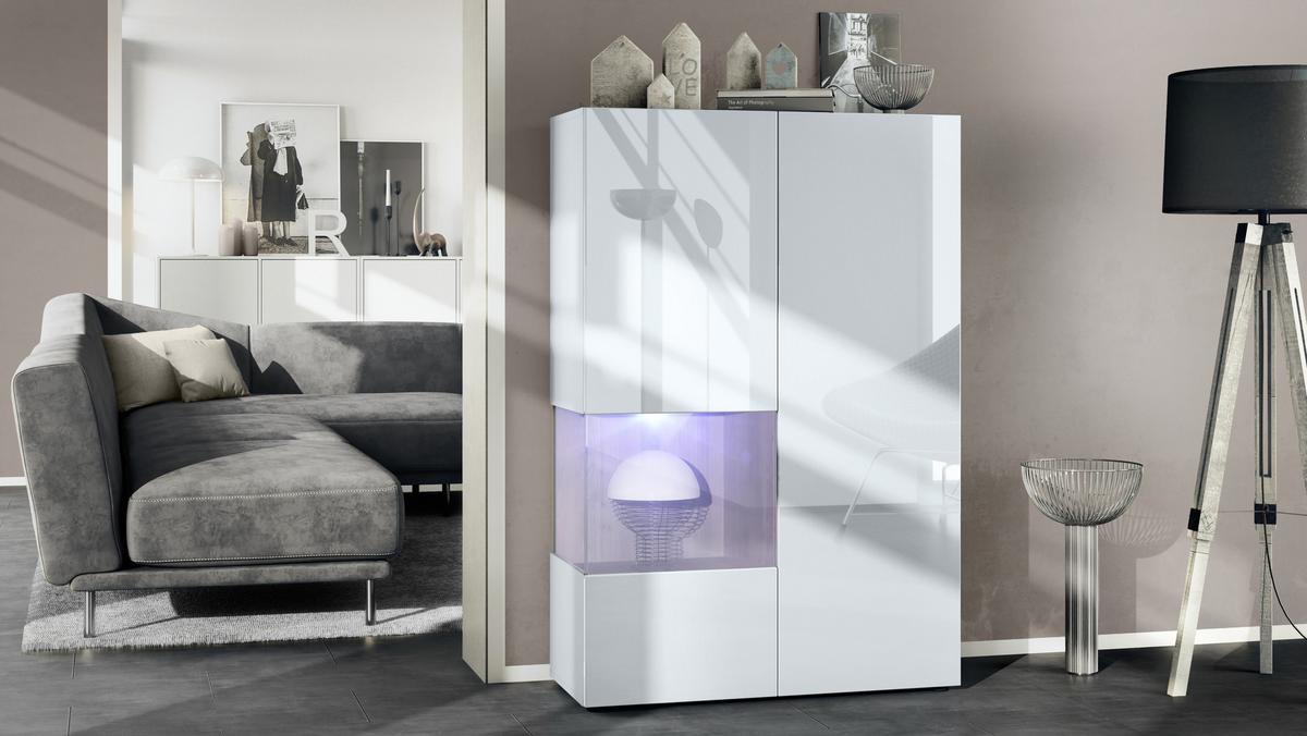 VITRINE Morena Einsatz in Eiche Nordic - Silbereichenfarben, Holzwerkstoff (91.5/136.5/37cm) - Vladon