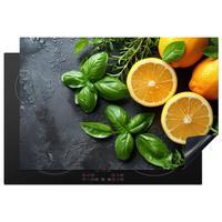 HERDABDECKPLATTE Obst - Grau - Konkret - Orange - Pflanzen Ceranfeldabdeckung 78x52 cm - Anthrazit, Kunststoff (78/52/0.2cm) - MuchoWow