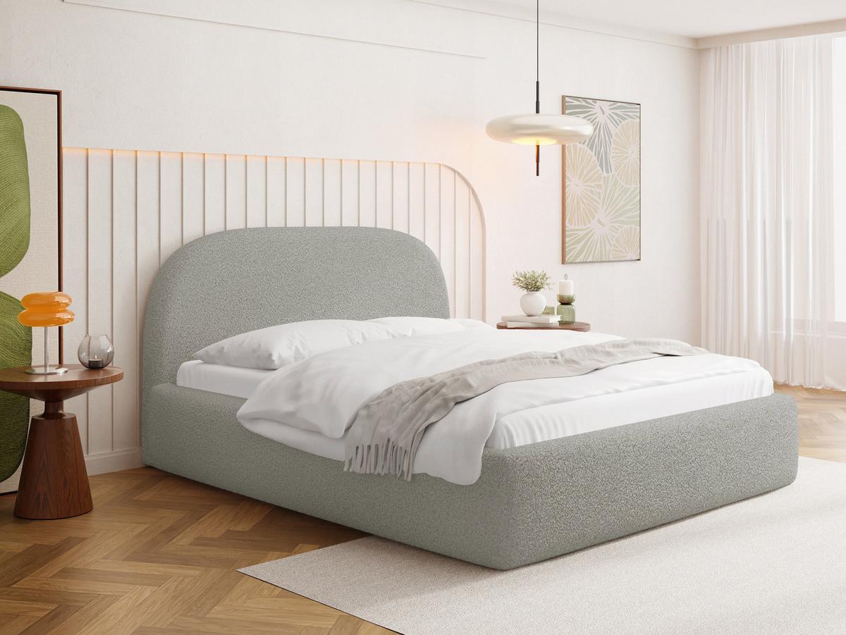 POLSTERBETT Puro mit Bettkasten, Hellgrau Boucle 140 x 200 cm – mit Metall-Lattenrost - Birkefarben/Hellgrau, Holzwerkstoff/Kunststoff (140/200cm) - WFL GROUP