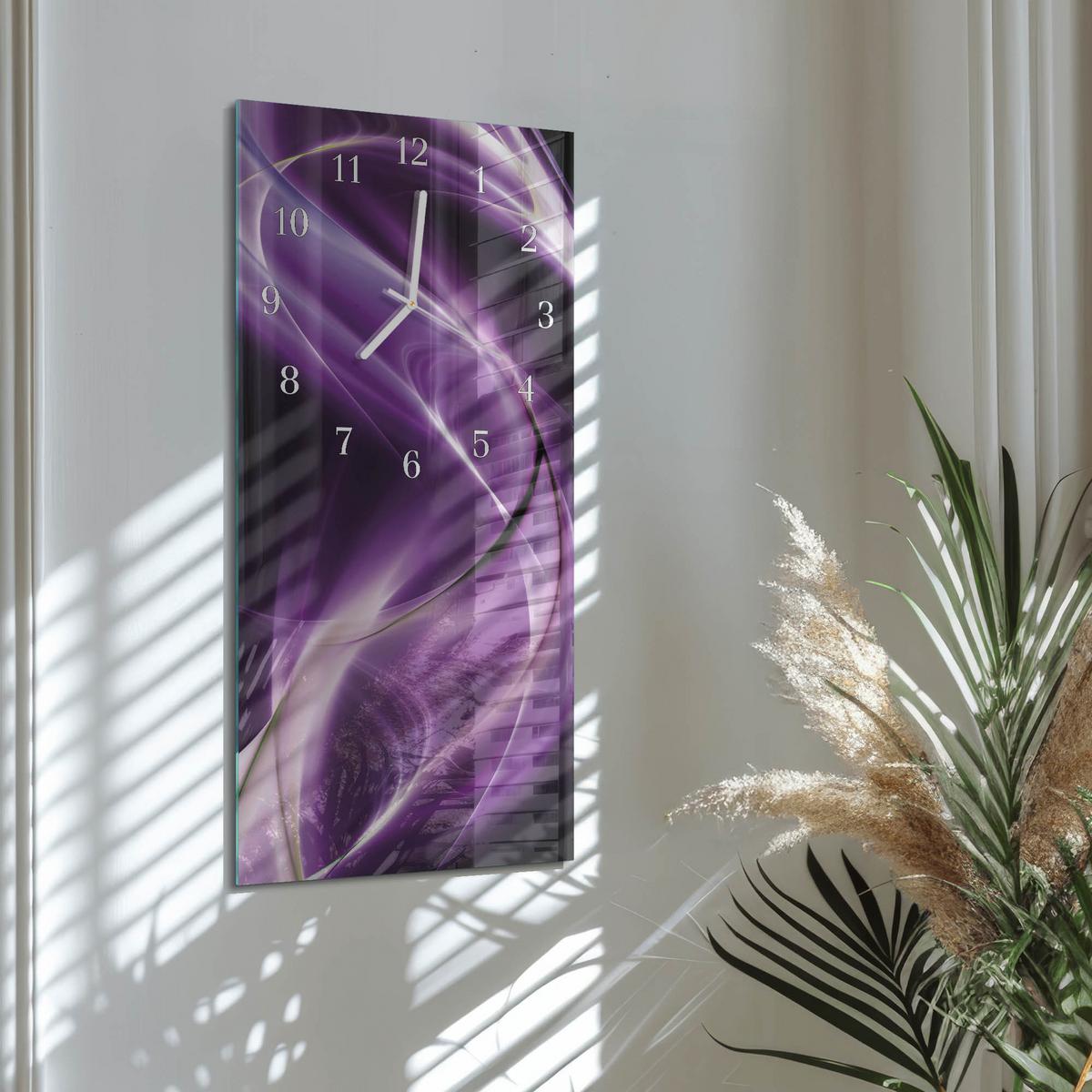 WANDUHR aus Glas 30x60 cm - Wellen - Lila, Glas (30/60/0.4cm) - TULUP