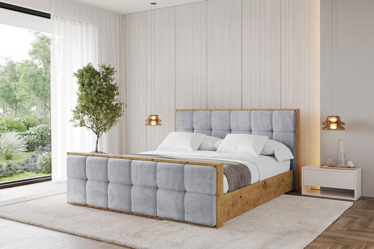POLSTERBETT mit Bettkasten, Fußteil und Lattenrost, Boxbett ohne Matratze - ENZO7-Z 180x200 - Hellgrau, Holzwerkstoff/Textil (180/200cm) - ALTDECOR