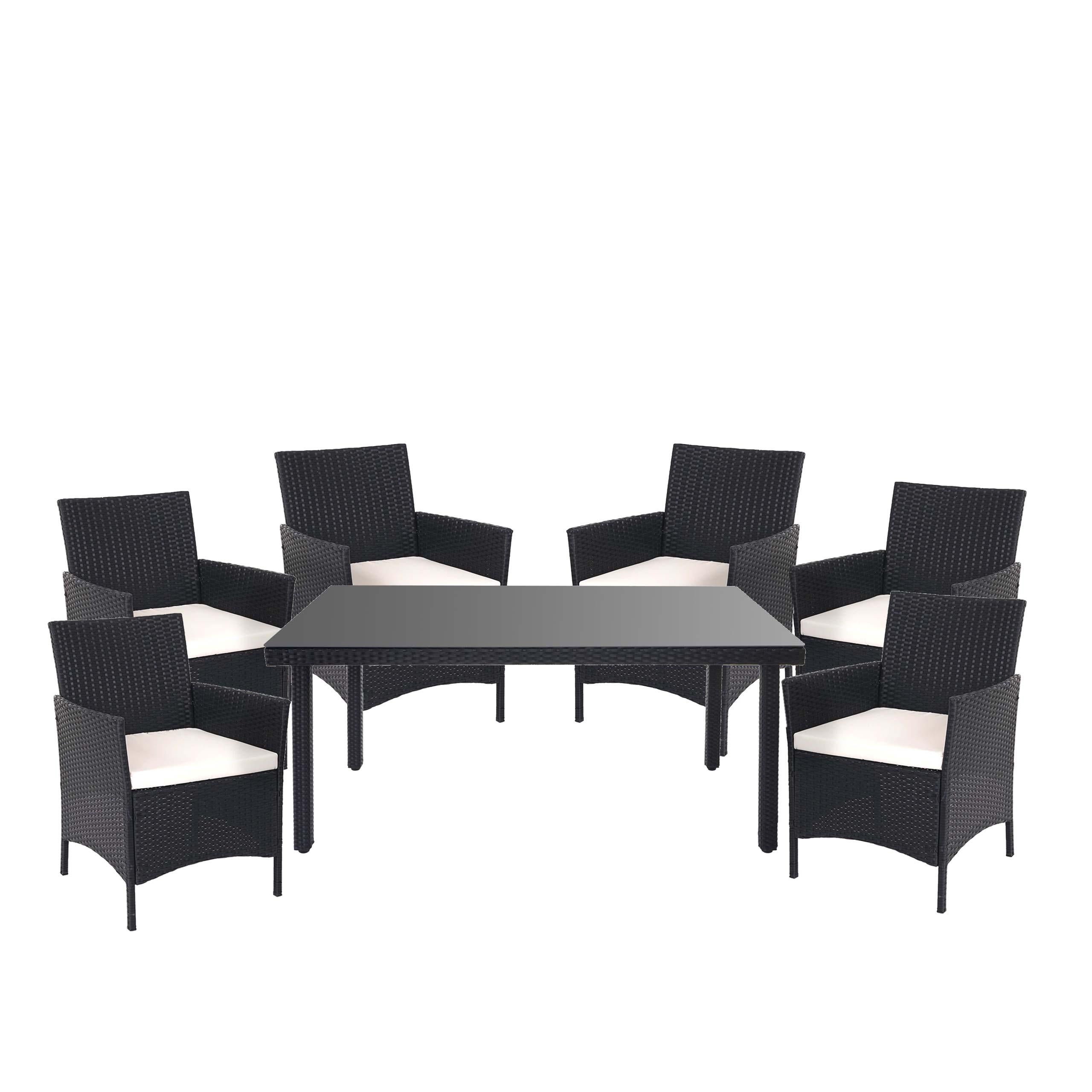 POLY-RATTAN-GARNITUR Anthrazit, Cremeweiß - Anthrazit/Weiß, Kunststoff - MCW