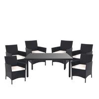 POLY-RATTAN-GARNITUR Anthrazit, Cremeweiß - Anthrazit/Weiß, Kunststoff - MCW