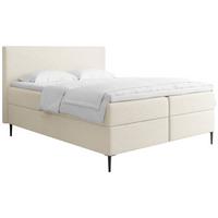 BOXBETT Alba Rise mit Bettkasten, Creme Chenille 180x200 cm – inkl. H4 Taschenfederkern Matratze & Foam Topper - Creme/Schwarz, Holz/Textil (180/200cm) - WFL GROUP