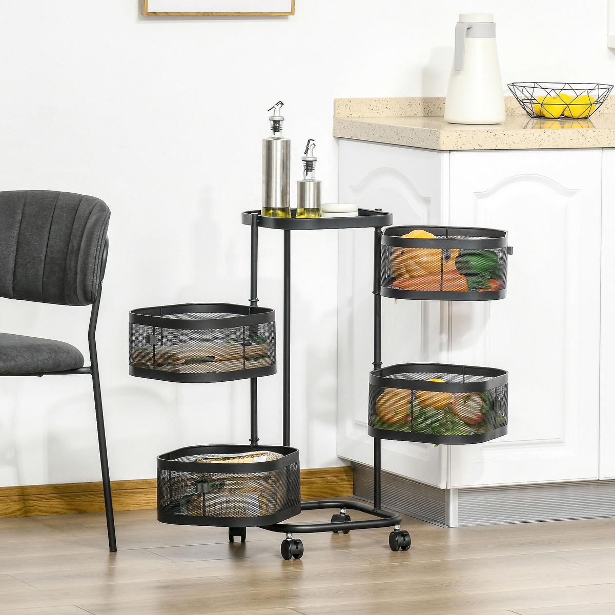 SERVIERWAGEN Stahl Schwarz - Schwarz, Metall (33/77/33cm) - HOMCOM