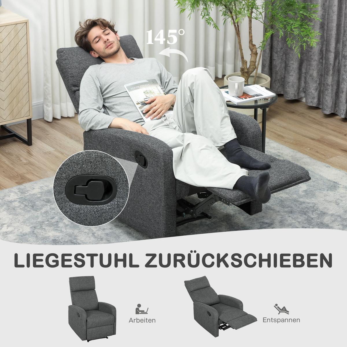 RELAXSESSEL Polyester Grau - Grau, Textil/Metall (63/98/91cm) - HOMCOM