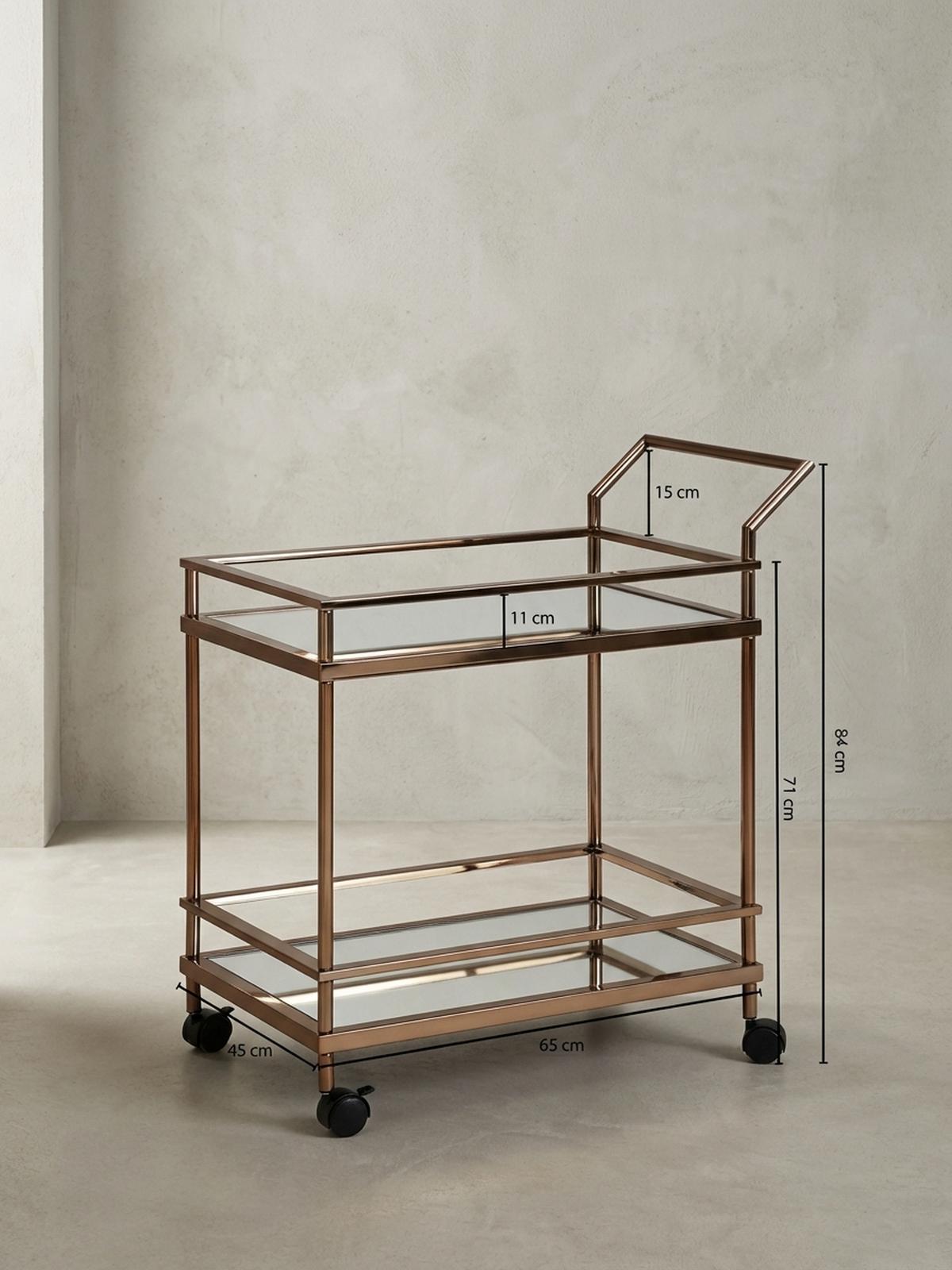 SERVIERWAGEN – Gold, Verspiegeltes Glas, auf Rollen - Goldfarben, Glas/Metall (65/84/45cm) - KADIMA DESIGN