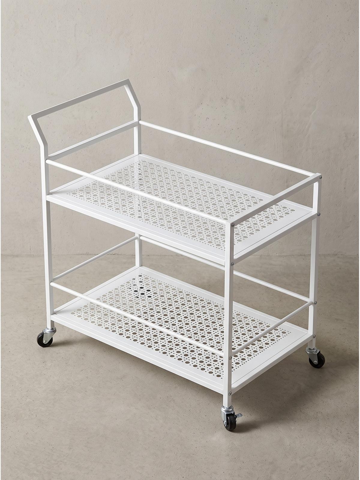 SERVIERWAGEN ALCUDIA, Eisen, mit Ablagen, mit Gitterstruktur, Weiß, 79 x 45 x 83 cm - Weiß, Metall (79/83/45cm) - KADIMA DESIGN