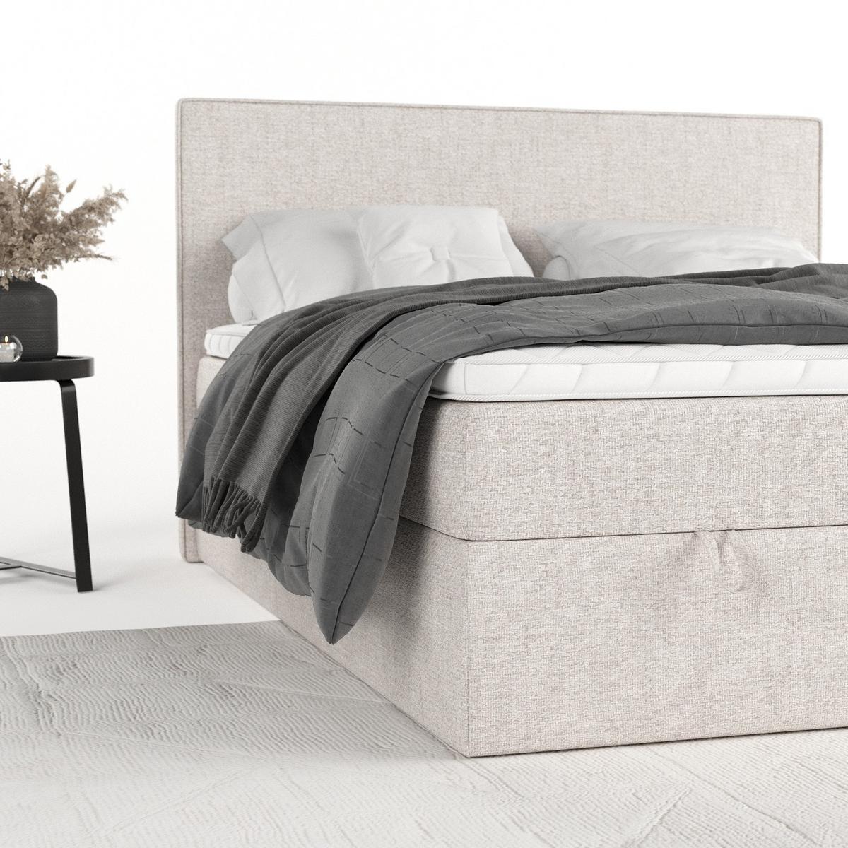 BOXBETT Velma 140/200 cm Hellbeige im Neve Stoff - Sandfarben/Schwarz, Holz/Holzwerkstoff (140/200cm) - AltaBeds