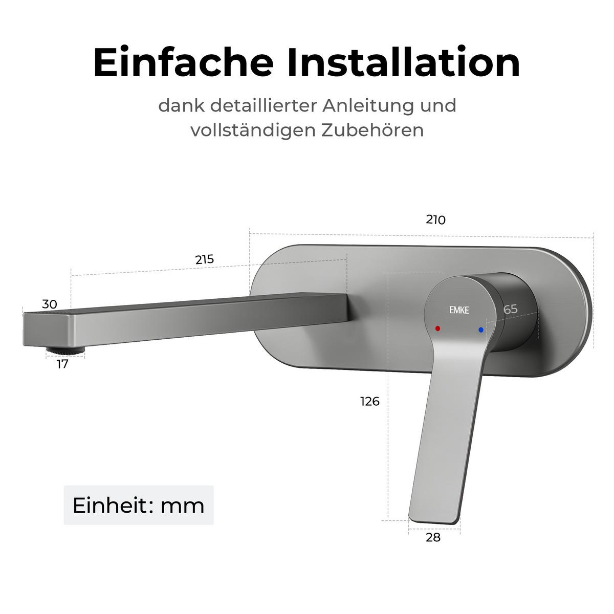 WASCHTISCHARMATUR mit Luftsprudler Messing Grau 21/21,5/7 cm - Dunkelgrau, Metall (21/7/28.8cm) - EMKE