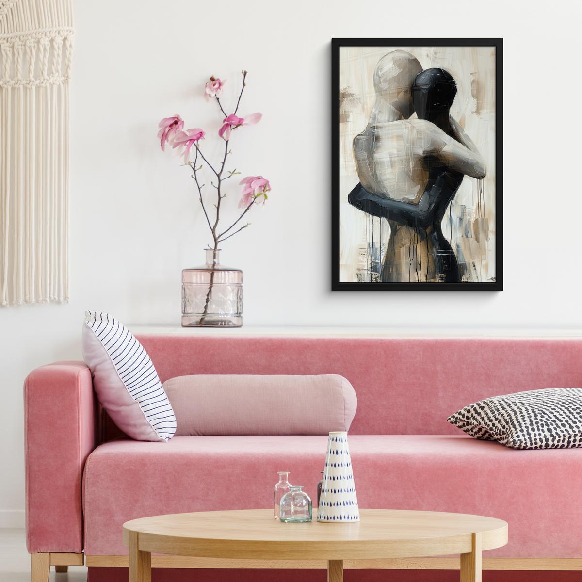 POSTER MIT RAHMEN Abstrakt - Liebe - Schwarz und weiß - Modern Bilder mit Rahmen 40x60 cm - Schwarz, Papier (40/60cm) - MuchoWow