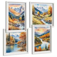 BILDER SET 4er Set - 50x50 cm & 40x60 cm Weißer Rahmen - Berglandschaft mit einem Fluss - Weiß, Kunststoff (50/50cm) - TULUP