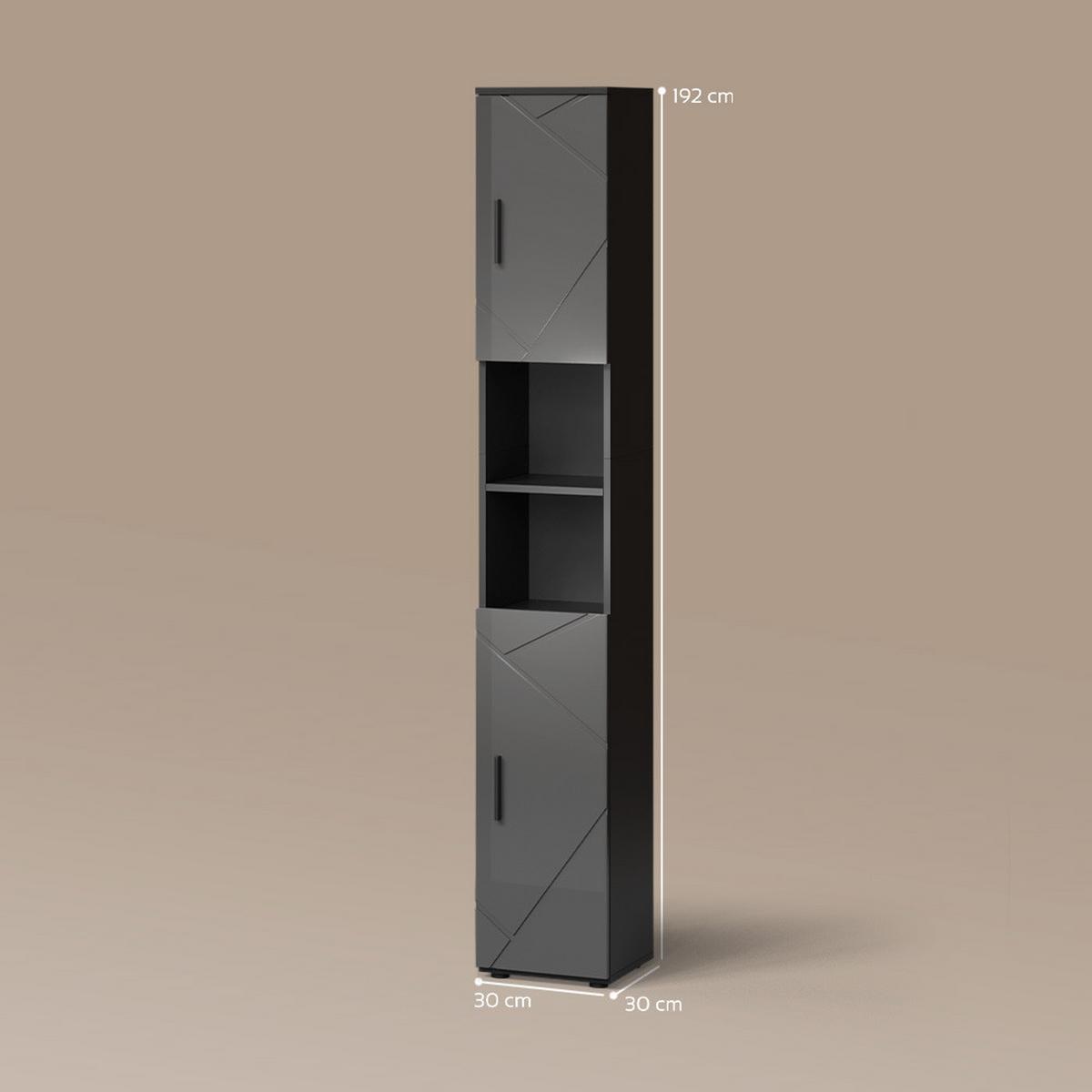 BADSCHRANK Ronco Anthrazit Hochglanz 30 x 192 cm - Schwarz Hochglanz, Holzwerkstoff (30/192/30cm) - Livinity®