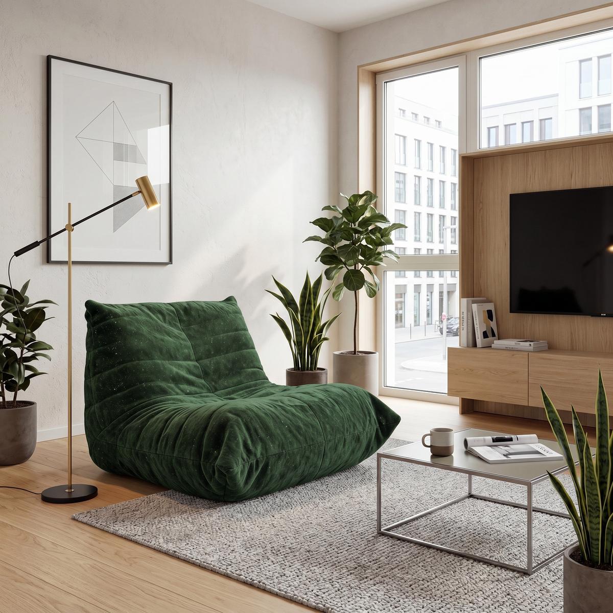 SITZSACK aus glänzendem Chenille mit Ergonomie - Grün, Textil (90/80/100cm) - Urban Meuble