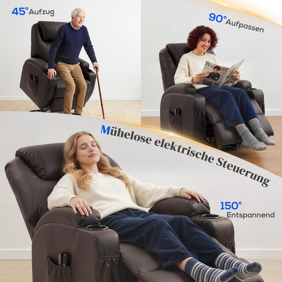 RELAXSESSEL Kunstleder Metall Bräune - Schwarz/Braun, Textil/Metall (83/107/95cm) - HOMCOM