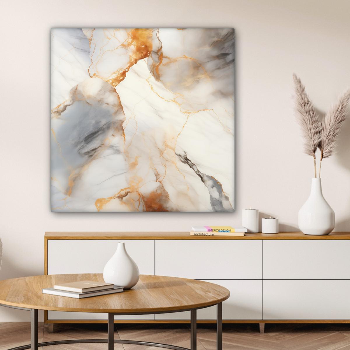 LEINWANDBILD Marmor - Grau - Gold Deko Groß 90x90 cm - Weiß, Textil (90/90cm) - MuchoWow