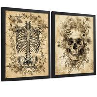 POSTER Set aus 2 Anatomie Mensch Drucke und Wandbilder mit Schädel Wirbelsäule Rippen Becken Klassisches Vintage Design Größe Schwarzer Rahmen A3 - Schwarz, Papier (29.7/42/3cm) - Nacnic