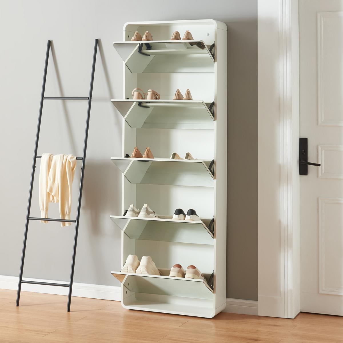 SCHUHKIPPER Aure - Weiß, Glas/Holz (63/180/19.5cm) - [en.casa]