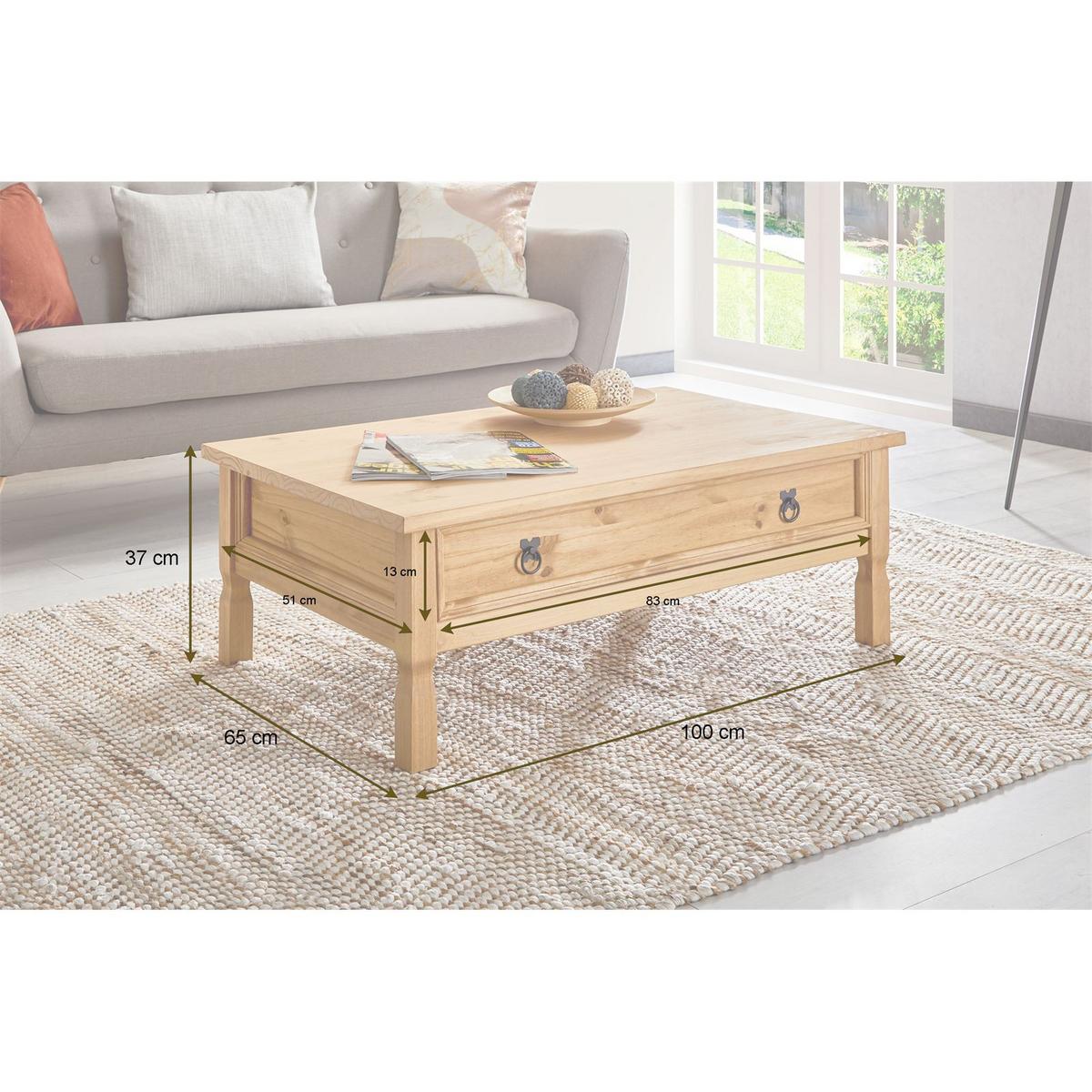 MEXICO MÖBEL COUCHTISCH TEQUILA gebeizt/gewachst - Kieferfarben, Holz (65/100/37cm) - IDIMEX