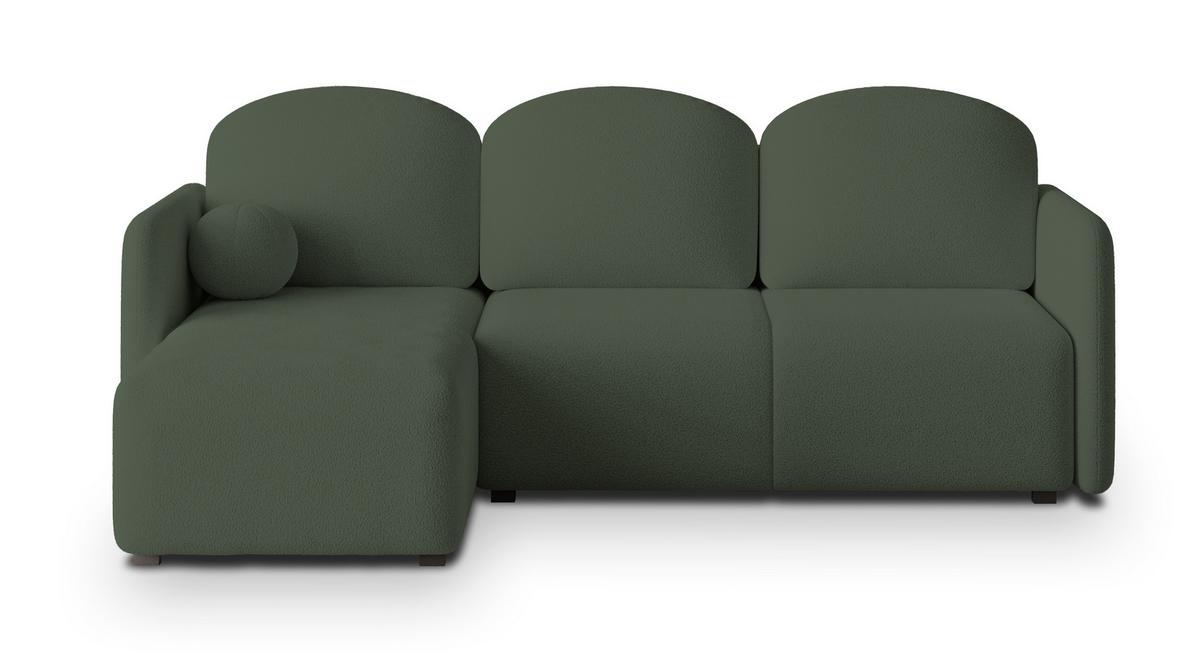 ECKSOFA SUVINO Grün Boucle-Stoff mit Schlaffunktion - Grün, Holz (230/143cm) - MASSENO