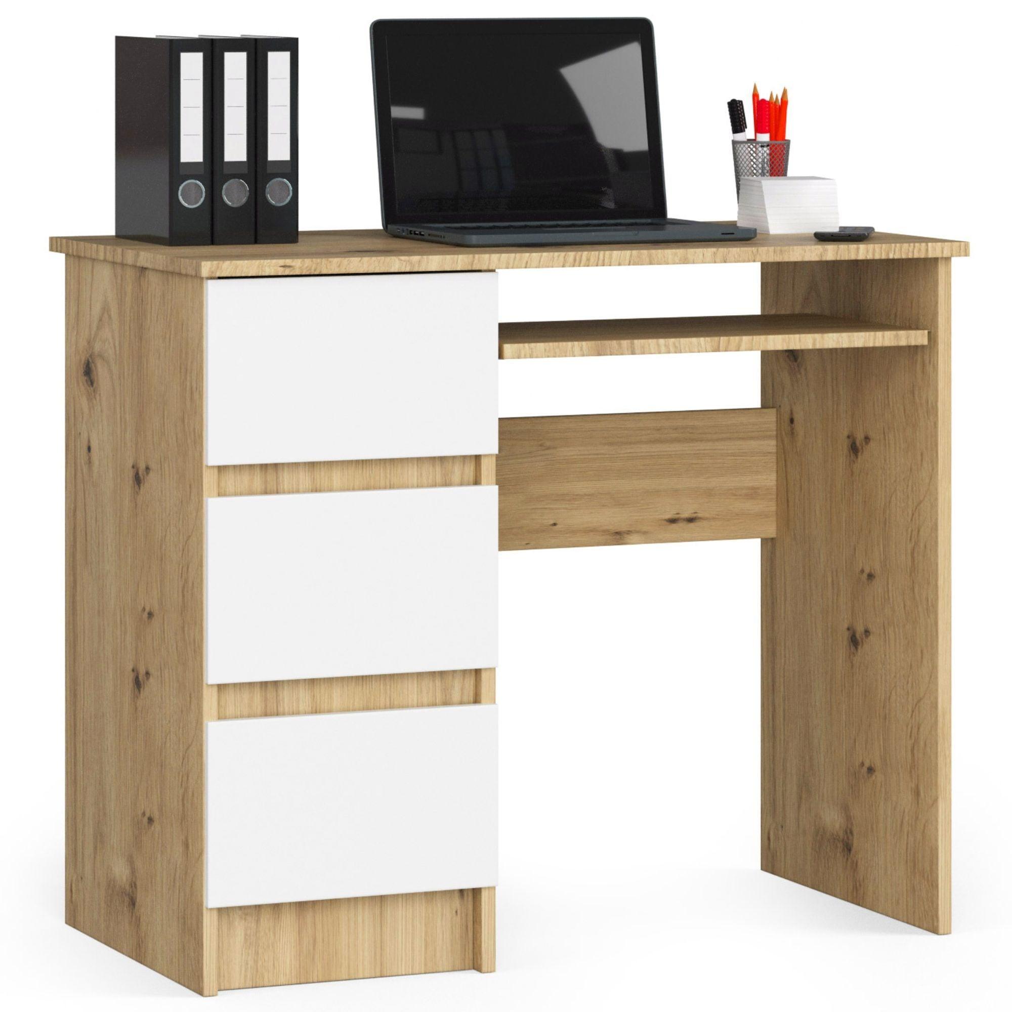 SCHREIBTISCH Eiche Artisan, Weiß 77/90/50 - Eiche Artisan/Weiß, Holzwerkstoff (135/60/77cm) - RAUMHIRSCH FURNITURE