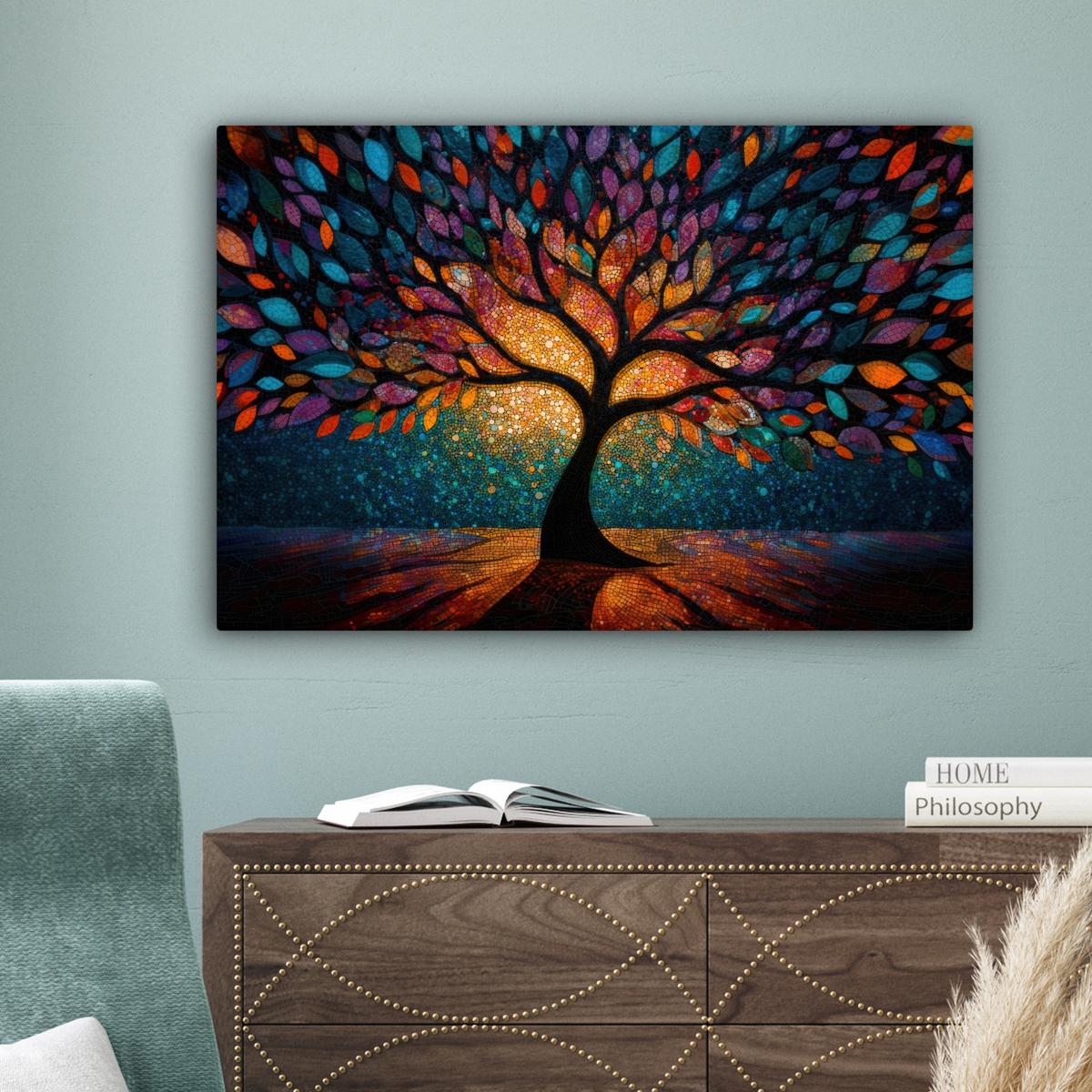LEINWANDBILD Mosaik - Bunt - Baum - Äste Gemälde 60x40 cm - Multicolor, Textil (60/40cm) - MuchoWow