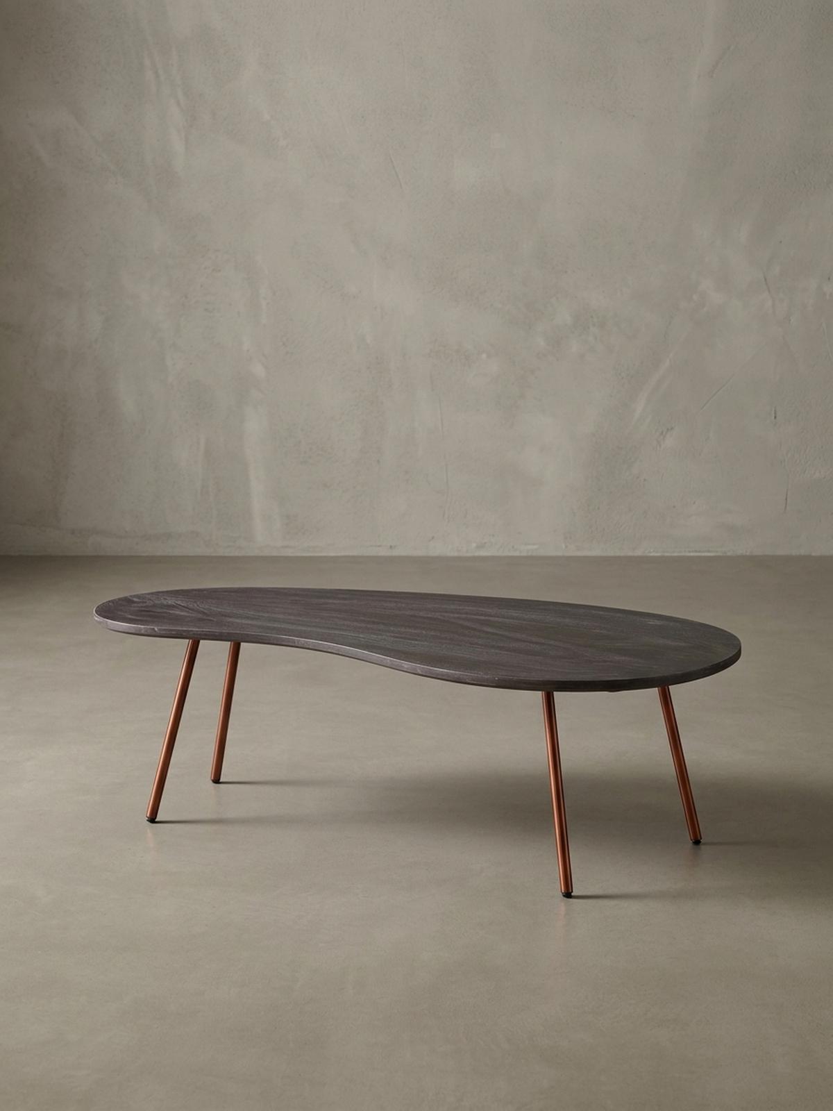 COUCHTISCH Retro-Stil mit Nierenform, Massivholz, Metallbeine, pflegeleichte Tischplatte, Beige 122x63x36 cm - Beige/Braun, Holz/Metall (63/122/36cm) - KADIMA DESIGN