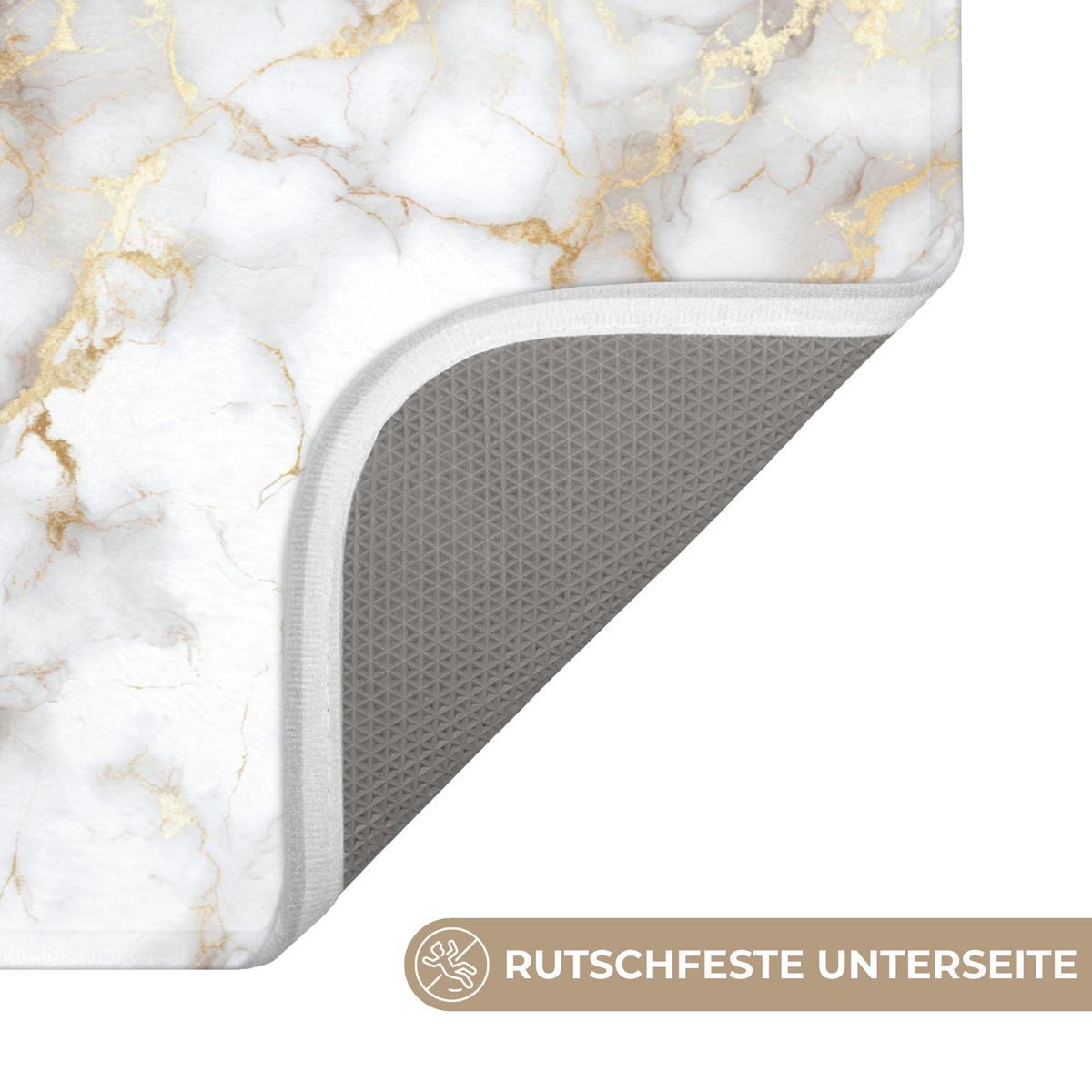 BADEMATTE Goldene Adern - Marmor - Weiß 60x40 cm - Weiß, Textil (60/40cm) - OnlyWow