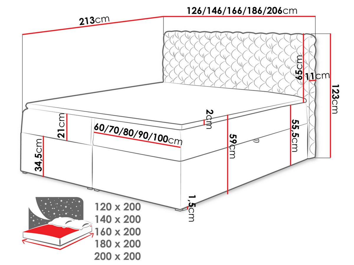 BOXBETT Chesterfield - H3 - Dunkelblau, Holz (120/200cm) - MIRJAN24