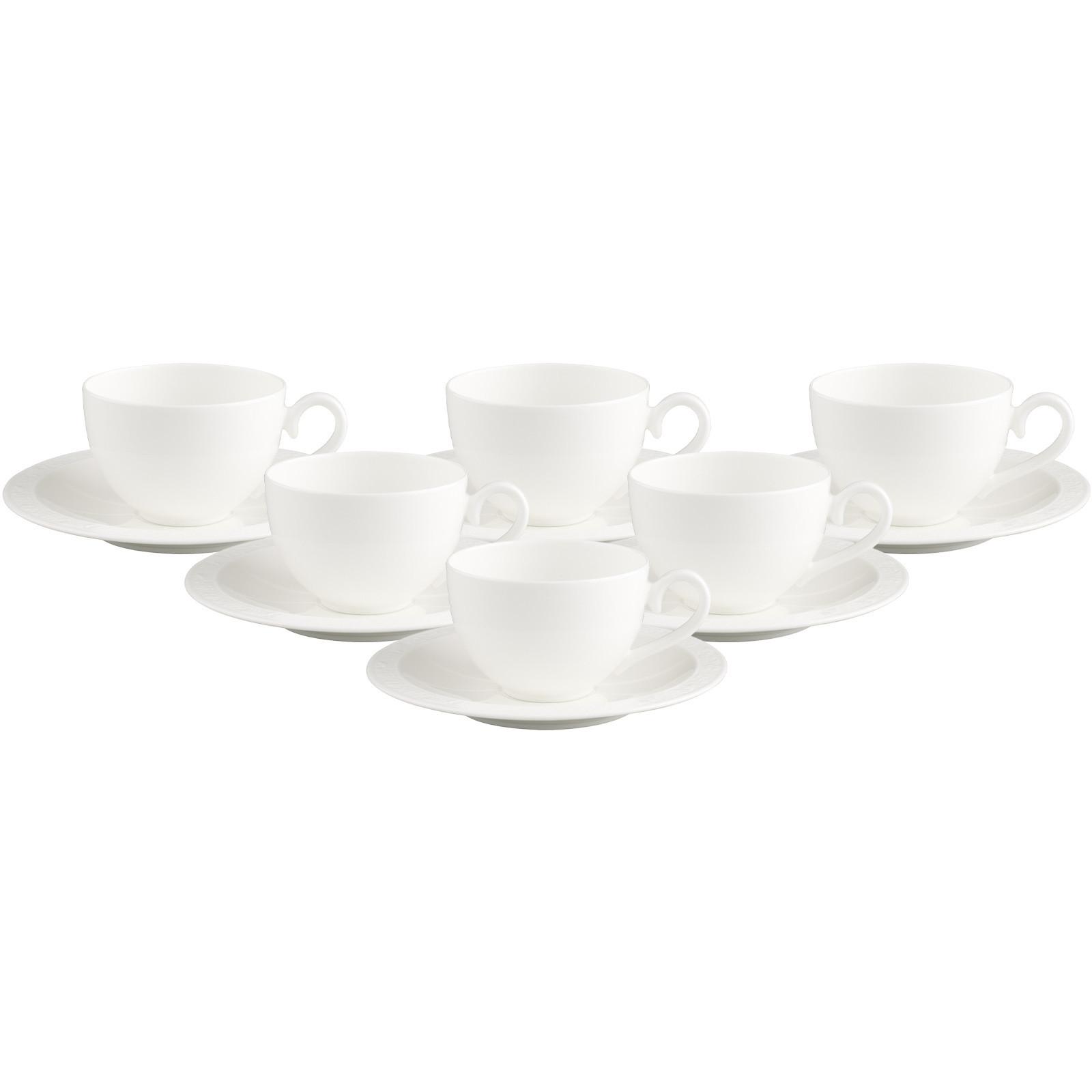 KAFFEETASSEN MIT UNTERTASSEN White Pearl weiß 120 ml 6er Set - Weiß, Keramik (16/8.1/16cm) - Villeroy & Boch