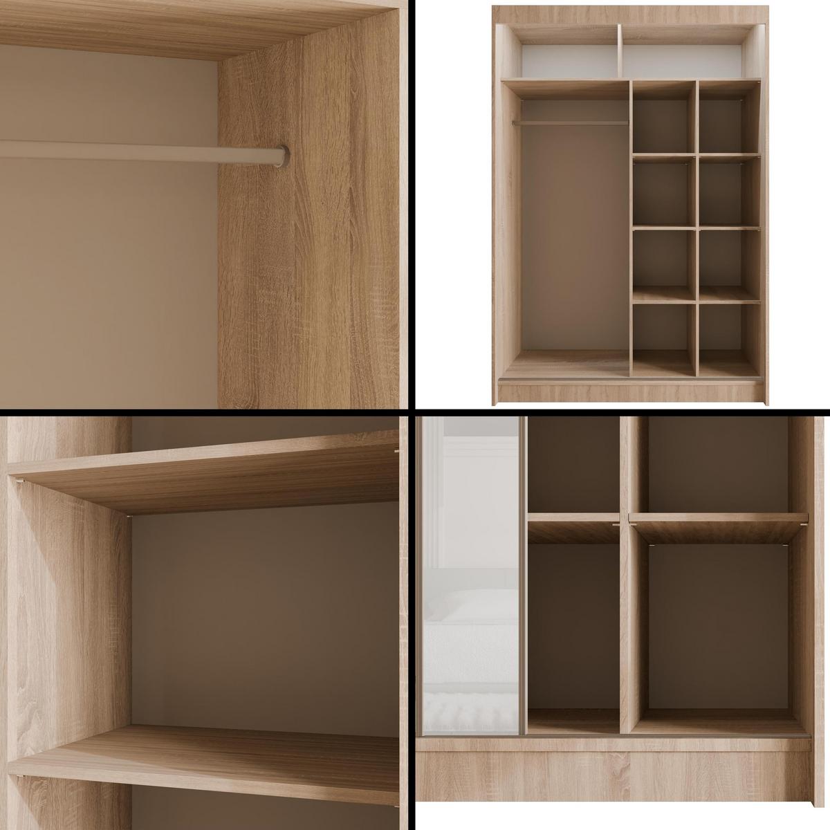 KLEIDERSCHRANK VESLI mit LED - 150 cm - Sonoma Eiche|Weiß - Weiß/Sonoma Eiche, Holzwerkstoff (150/215/61cm) - ALTDECOR