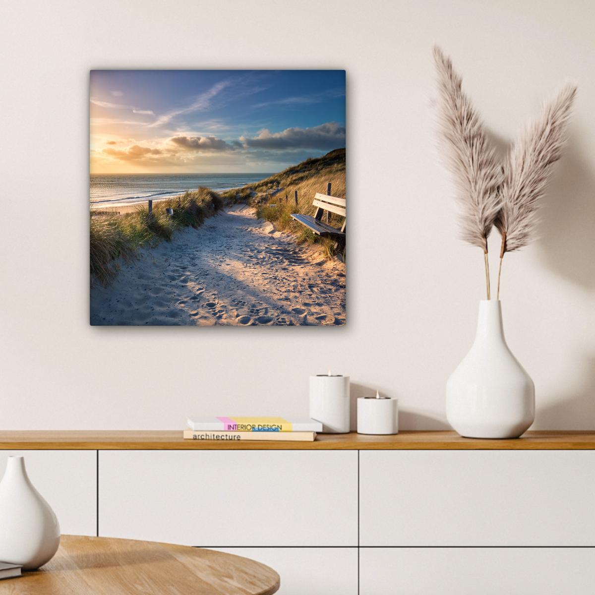 LEINWANDBILD Sonnenuntergang - Strand - Düne - Gras - Ufer Wandbild Wohnzimmer 50x50 cm - Sandfarben, Textil (50/50cm) - MuchoWow