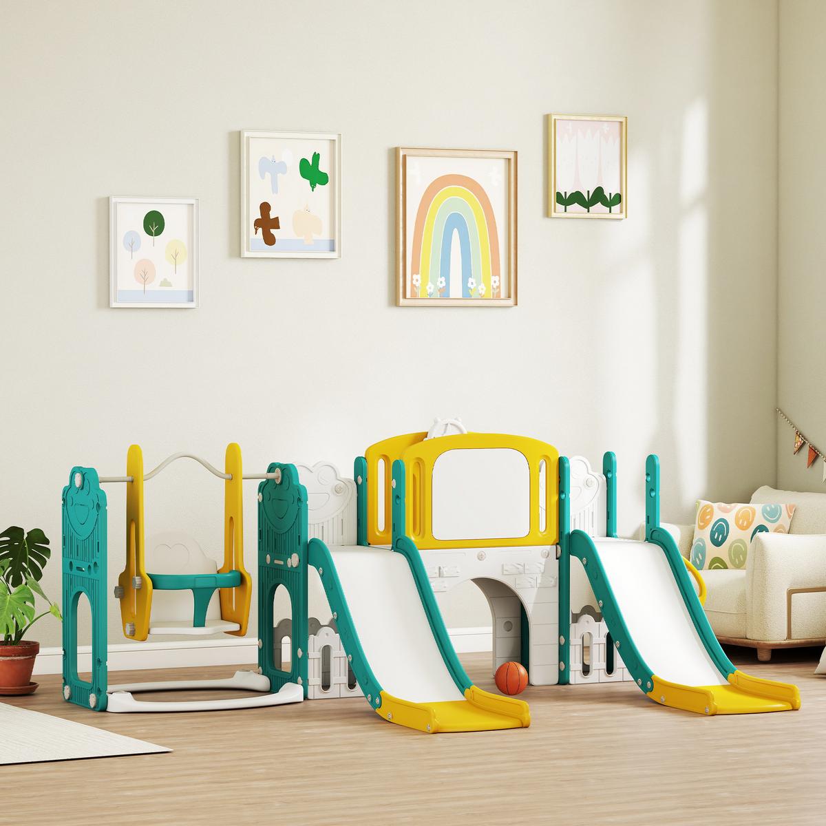 KINDERRUTSCHE 9-in-1 für Kleinkinder, Frosch-Design, Gelb+Grün - Gelb, Kunststoff (150/94/250cm) - AIYAPLAY