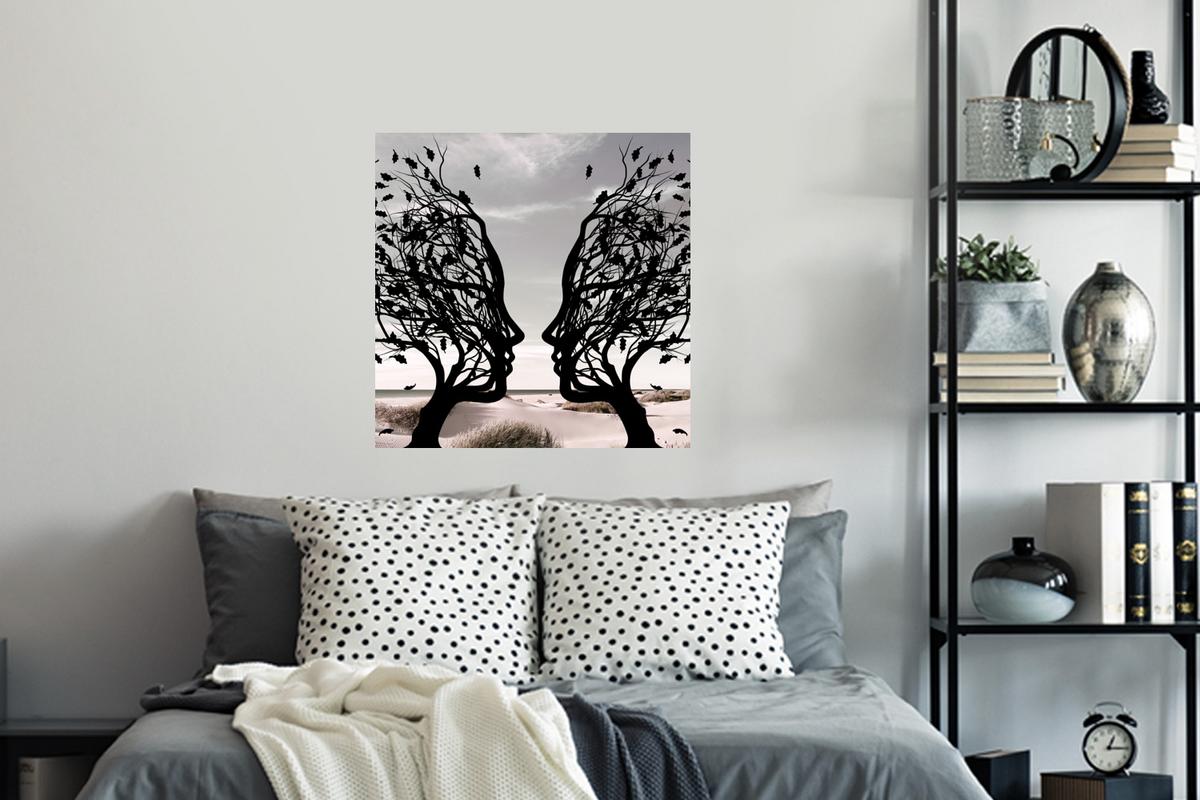 WANDTATTOO Strand - Meer - Menschen - Baum - Moderne Kunst Wanddeko 50x50 cm - Hellgrau, Kunststoff (50/50/0.1cm) - MuchoWow