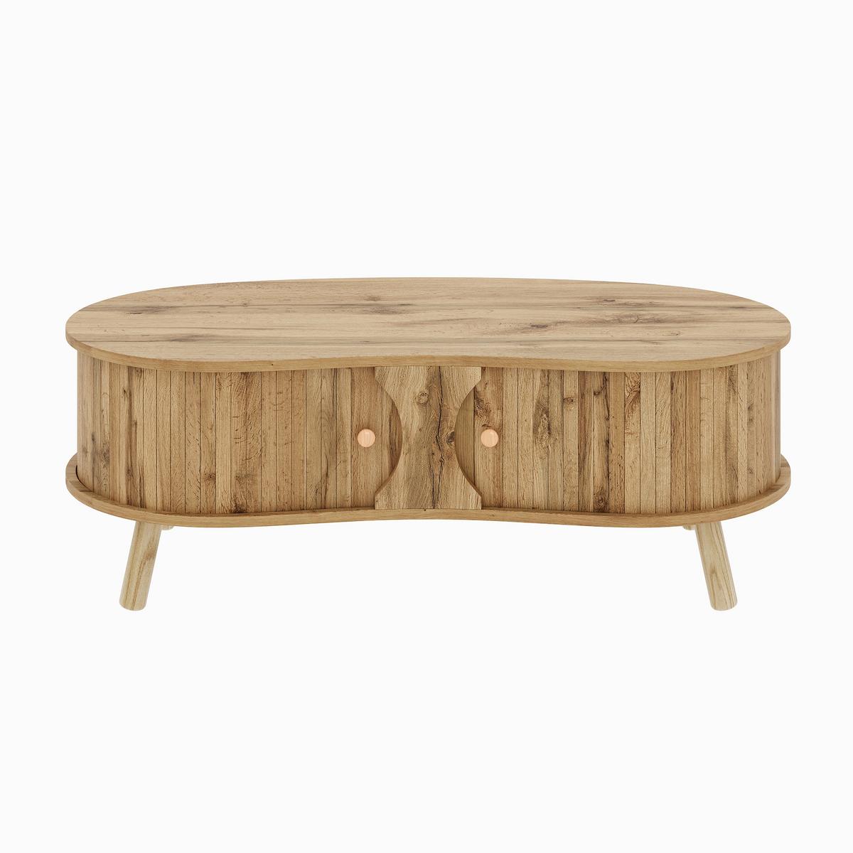 COUCHTISCH holzoptik & rillen-design erbsenform & schiebetüren - Naturfarben, Holzwerkstoff (50/108/37cm) - Urban Meuble