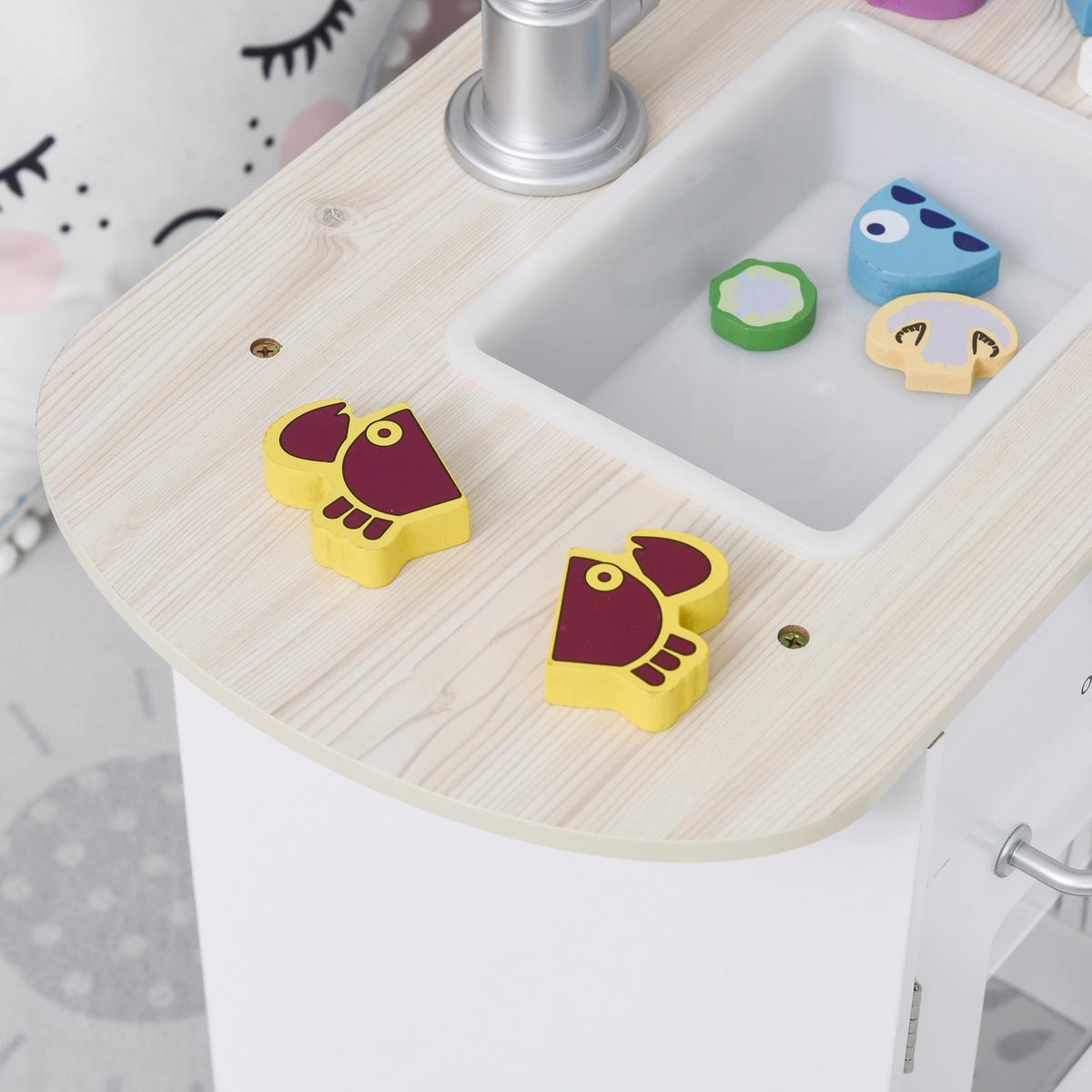 KINDERKÜCHE Spielküche mit elektronischem Wasserspender, Backofen, Weiß - Weiß, Holzwerkstoff (86/64/84.5cm) - HOMCOM
